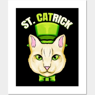 Cat With Green Loop And Cylinder Hat St Catrick Patricks Day Posters and Art